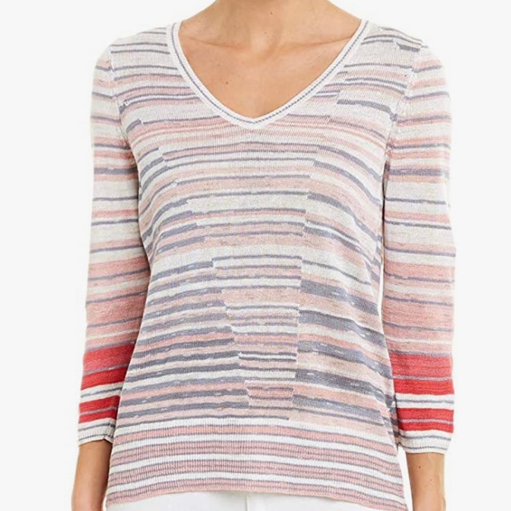Nic+Zoe Skyline Stripe V-Neck 3/4 Sleeve Lightweight Sweater Top ~ NWT ~ XXL